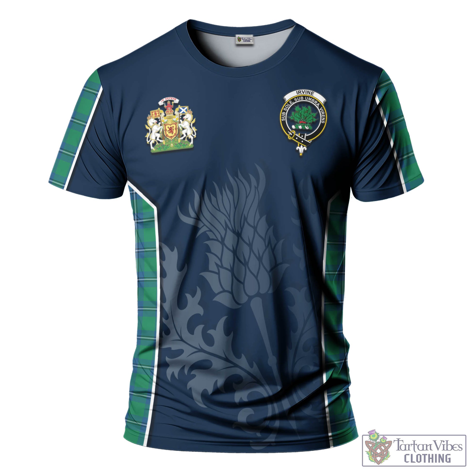 Tartan Vibes Clothing Irvine Ancient Tartan T-Shirt with Family Crest and Scottish Thistle Vibes Sport Style