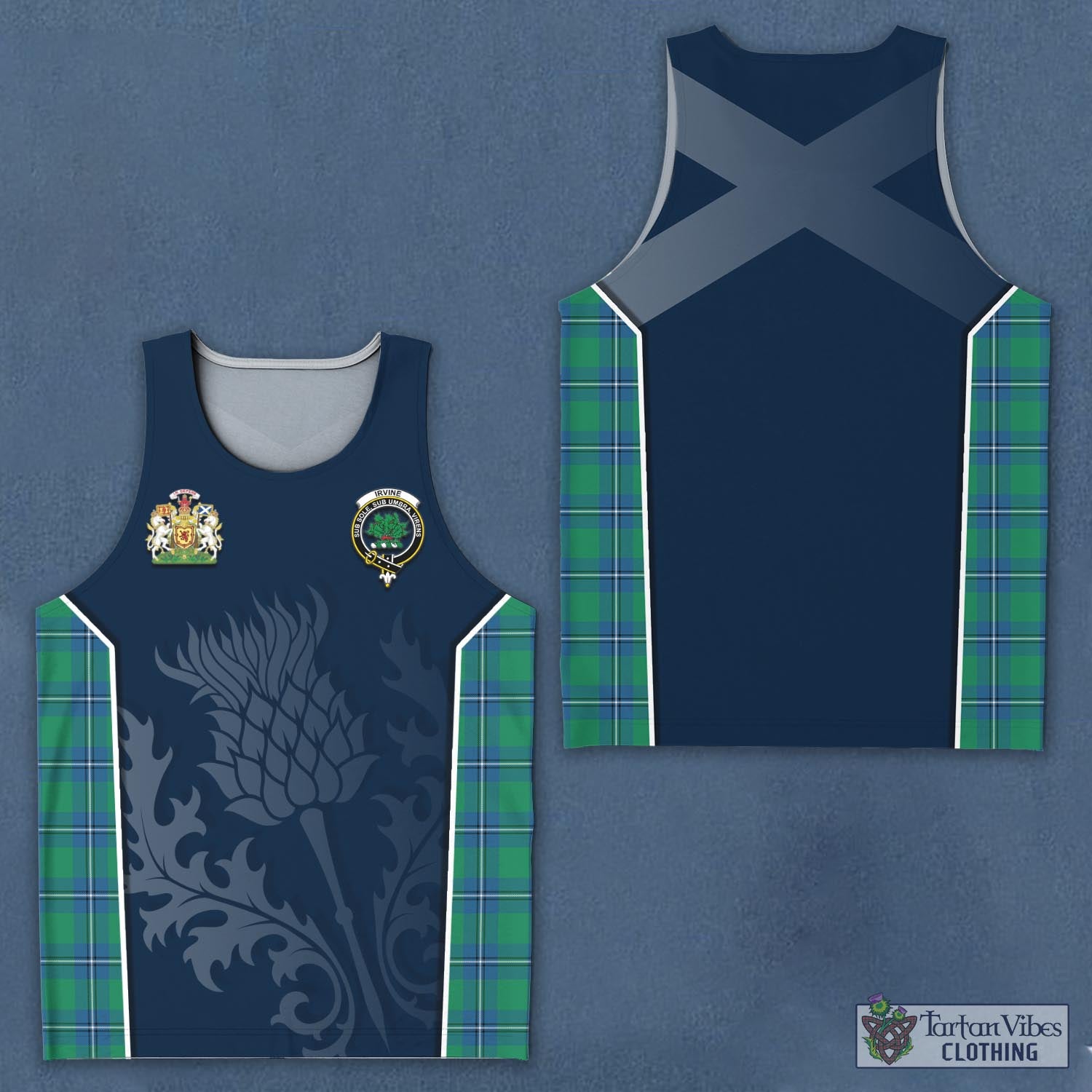 Tartan Vibes Clothing Irvine Ancient Tartan Men's Tanks Top with Family Crest and Scottish Thistle Vibes Sport Style