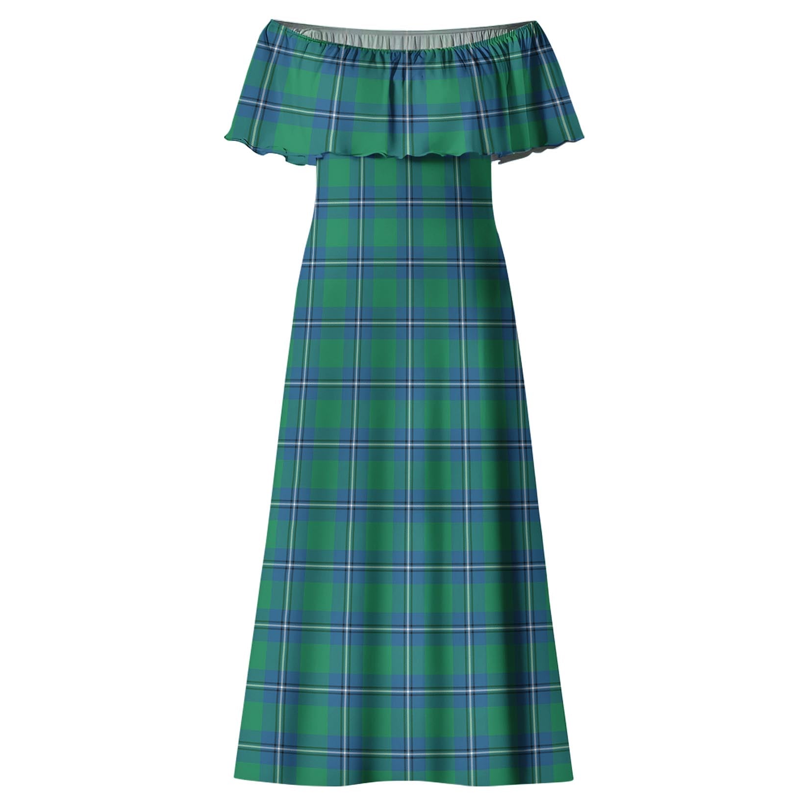 Irvine Ancient Tartan Off Shoulder Long Dress - Tartanvibesclothing