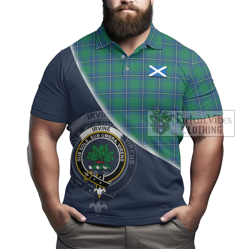 Irvine Tartan Polo Shirt with Personalised National Flag and Family Crest Half Style - Tartanvibesclothing Shop