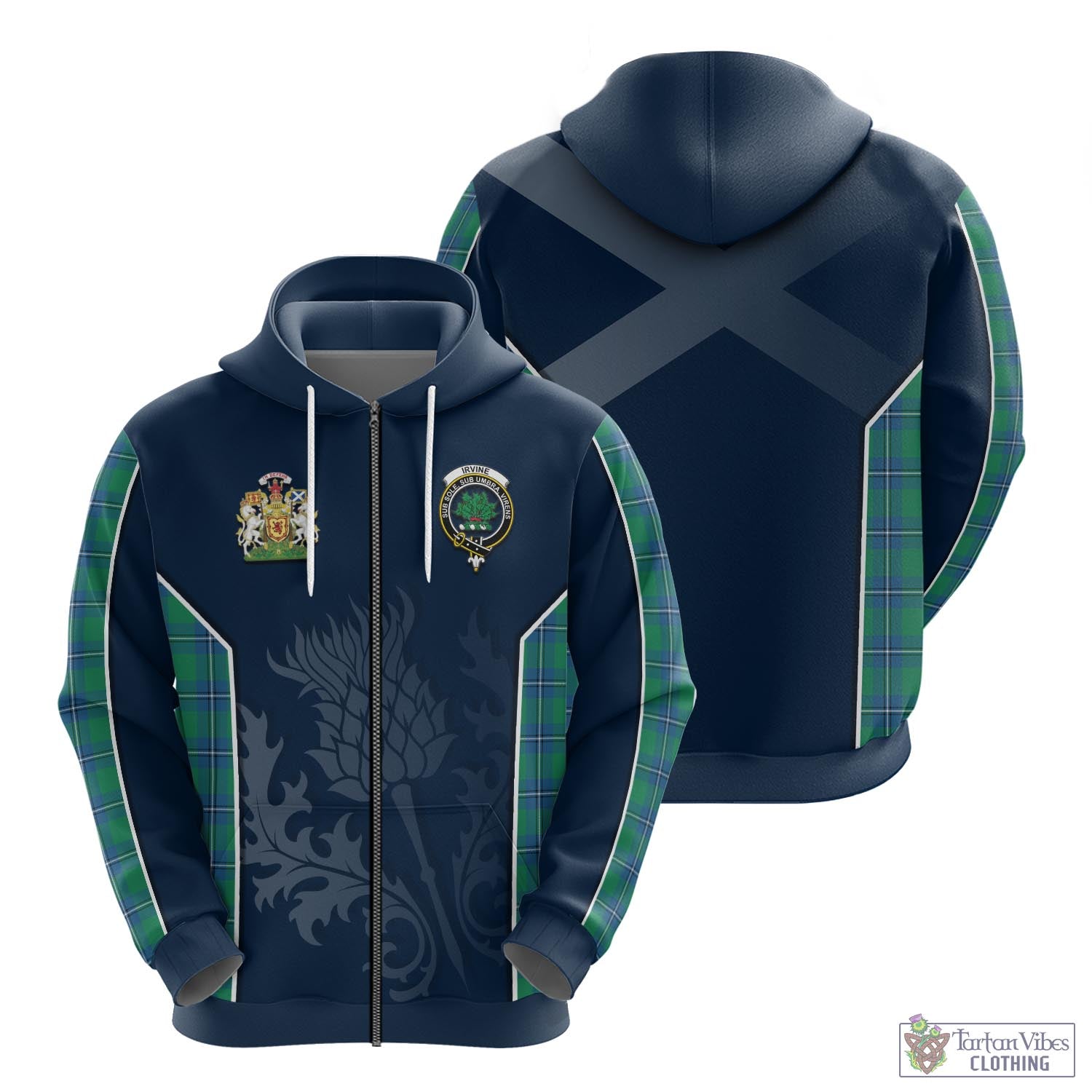 Tartan Vibes Clothing Irvine Ancient Tartan Hoodie with Family Crest and Scottish Thistle Vibes Sport Style
