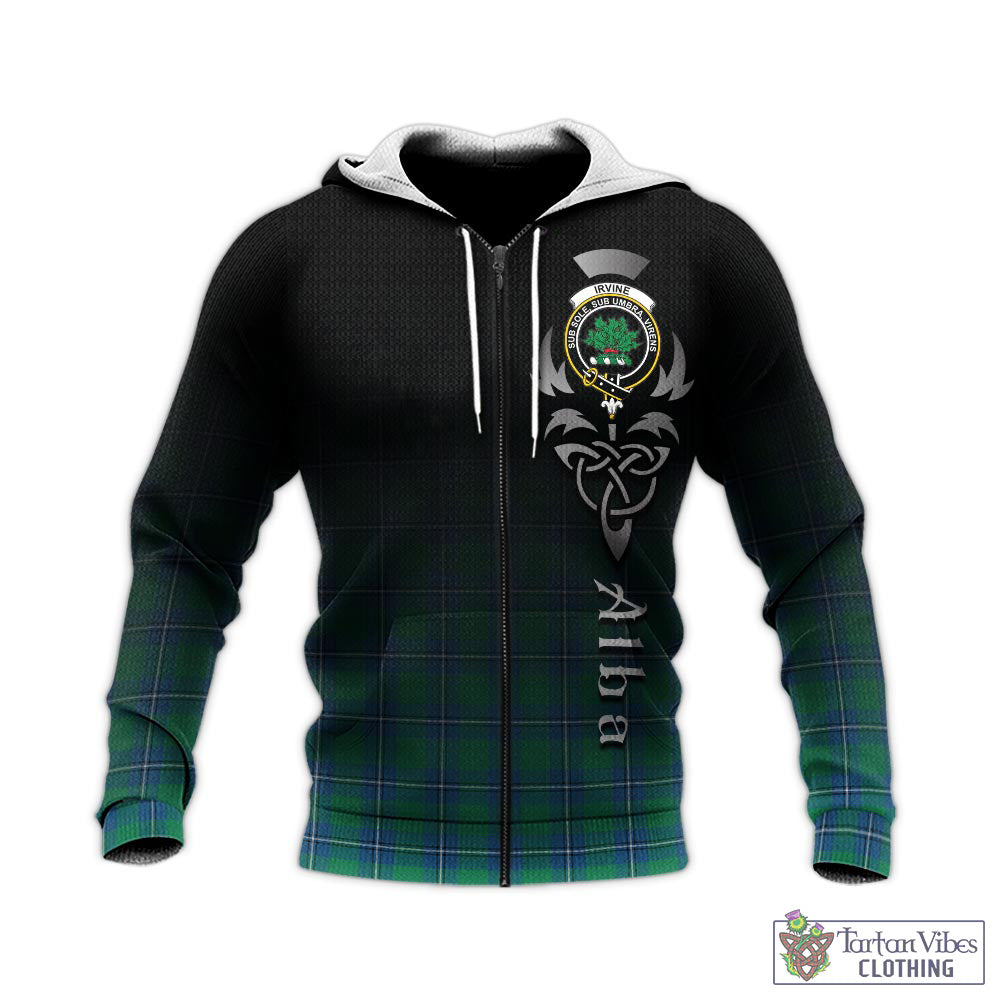 Tartan Vibes Clothing Irvine Ancient Tartan Knitted Hoodie Featuring Alba Gu Brath Family Crest Celtic Inspired