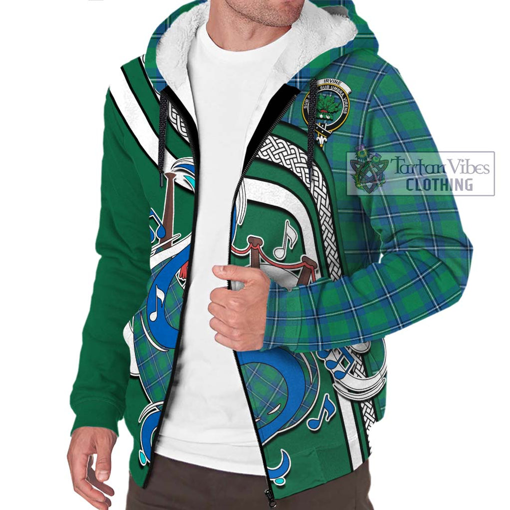 Irvine Tartan Sherpa Hoodie with Epic Bagpipe Style Unisex - Tartanvibesclothing Shop