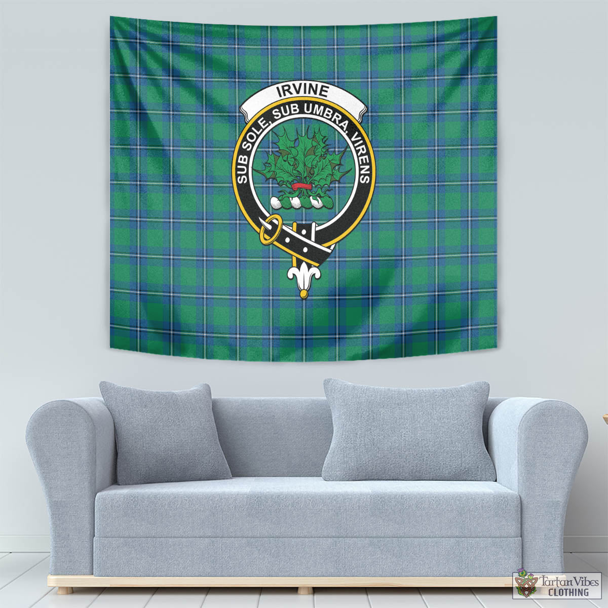 Tartan Vibes Clothing Irvine Ancient Tartan Tapestry Wall Hanging and Home Decor for Room with Family Crest