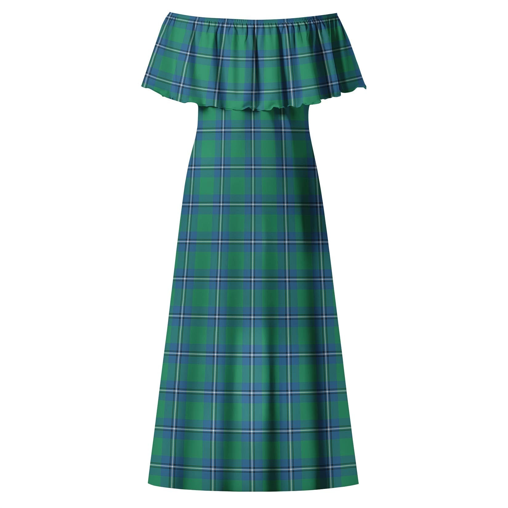 Irvine Ancient Tartan Off Shoulder Long Dress - Tartanvibesclothing