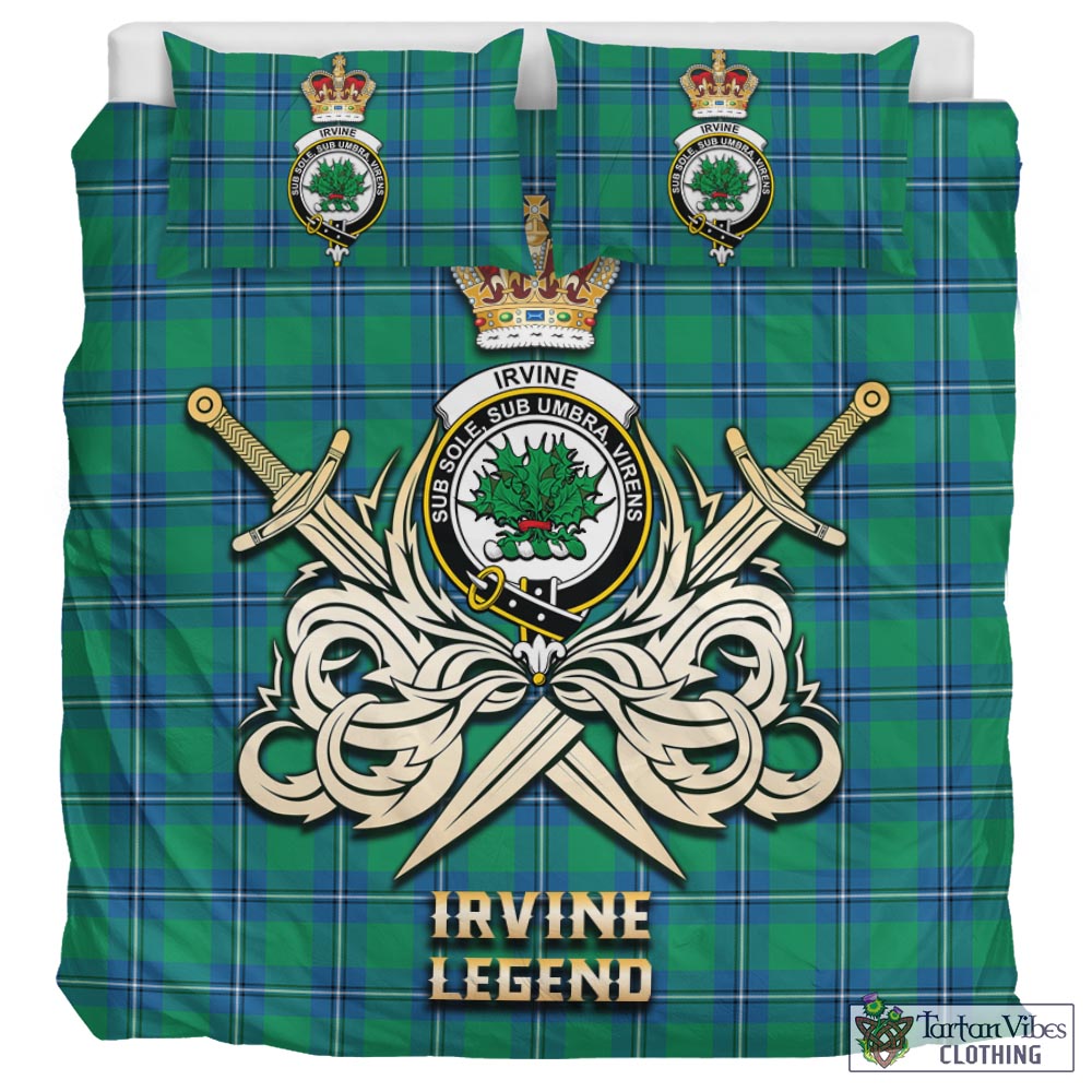 Tartan Vibes Clothing Irvine Ancient Tartan Bedding Set with Clan Crest and the Golden Sword of Courageous Legacy