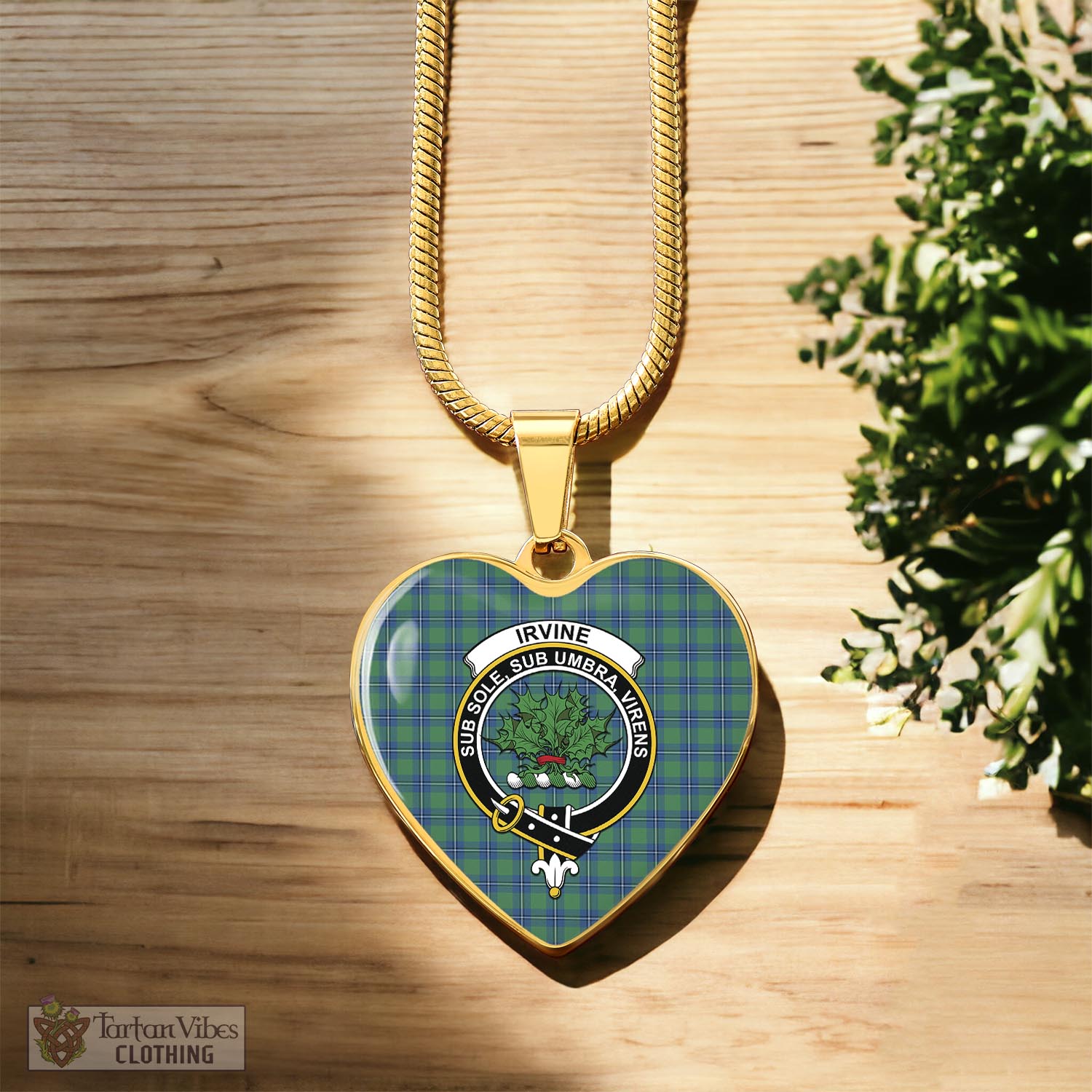 Tartan Vibes Clothing Irvine Ancient Tartan Heart Necklace with Family Crest