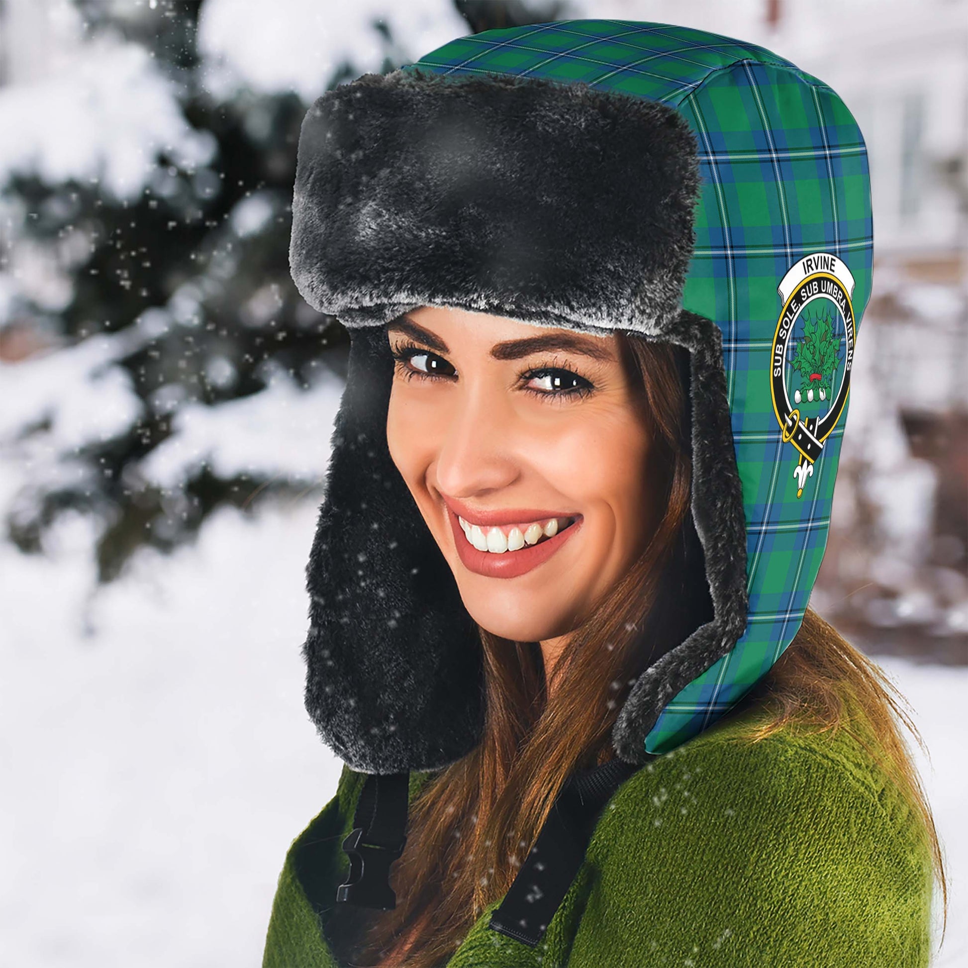 Irvine Ancient Tartan Winter Trapper Hat with Family Crest - Tartanvibesclothing