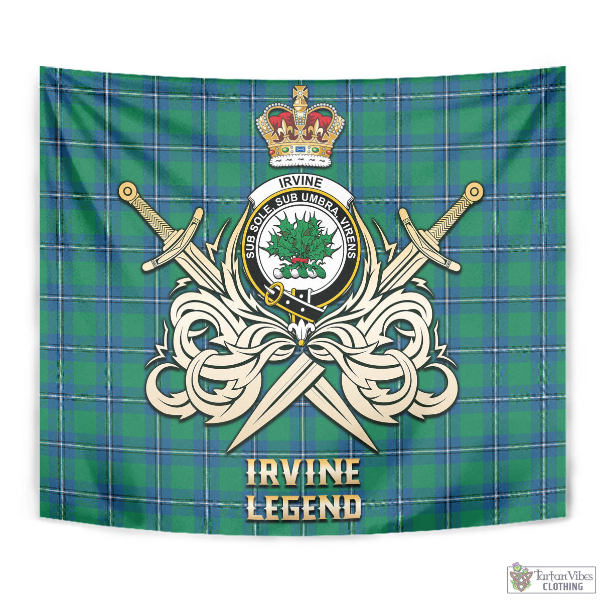 Tartan Vibes Clothing Irvine Ancient Tartan Tapestry with Clan Crest and the Golden Sword of Courageous Legacy