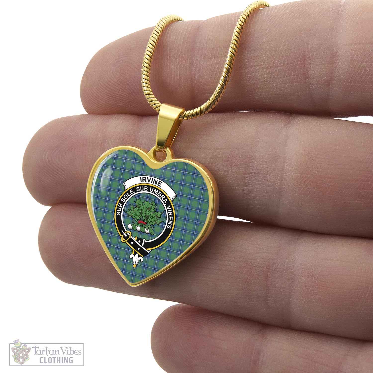 Tartan Vibes Clothing Irvine Ancient Tartan Heart Necklace with Family Crest