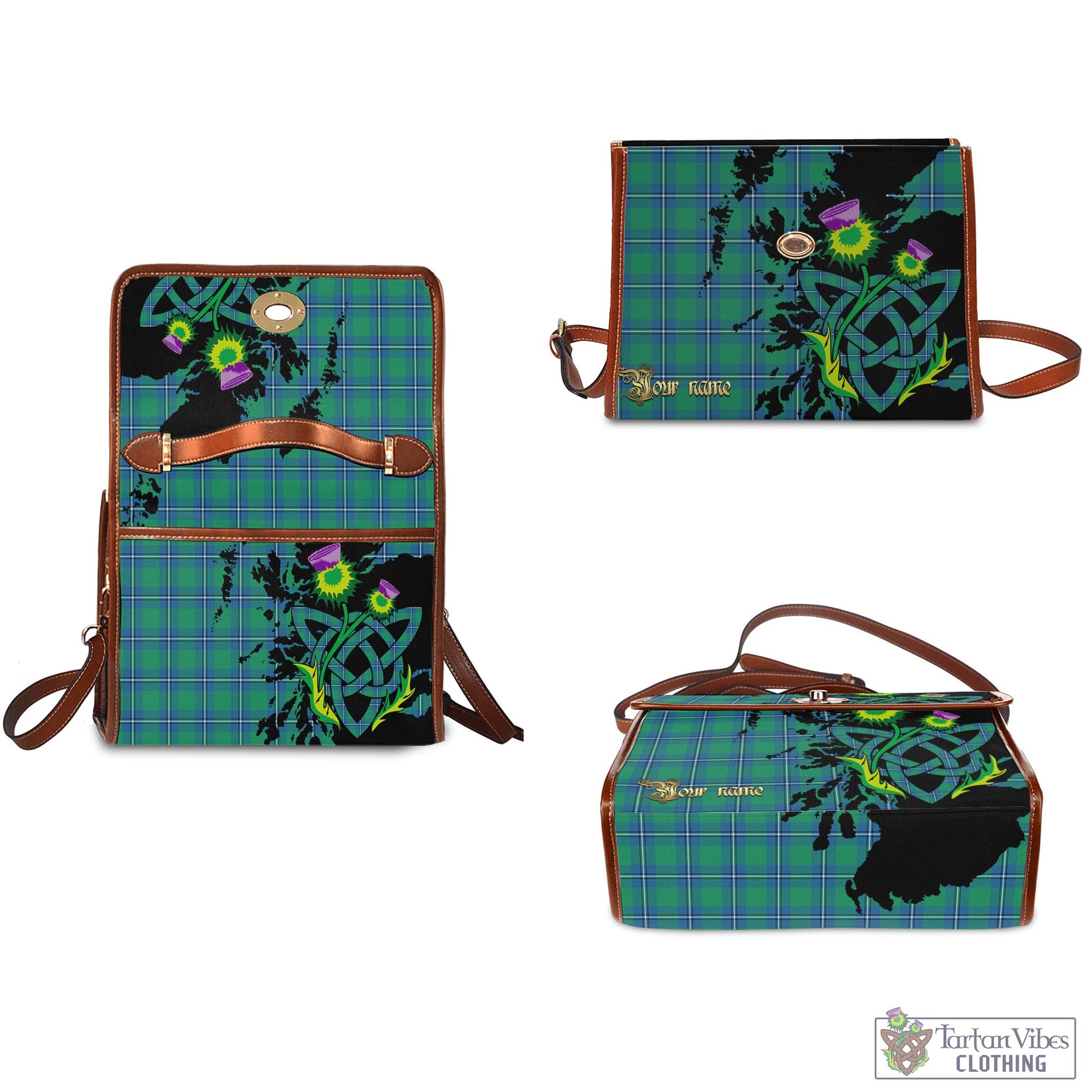 Tartan Vibes Clothing Irvine Ancient Tartan Waterproof Canvas Bag with Scotland Map and Thistle Celtic Accents