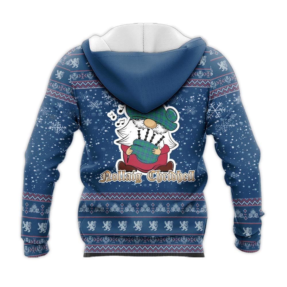 Irvine Ancient Clan Christmas Knitted Hoodie with Funny Gnome Playing Bagpipes - Tartanvibesclothing