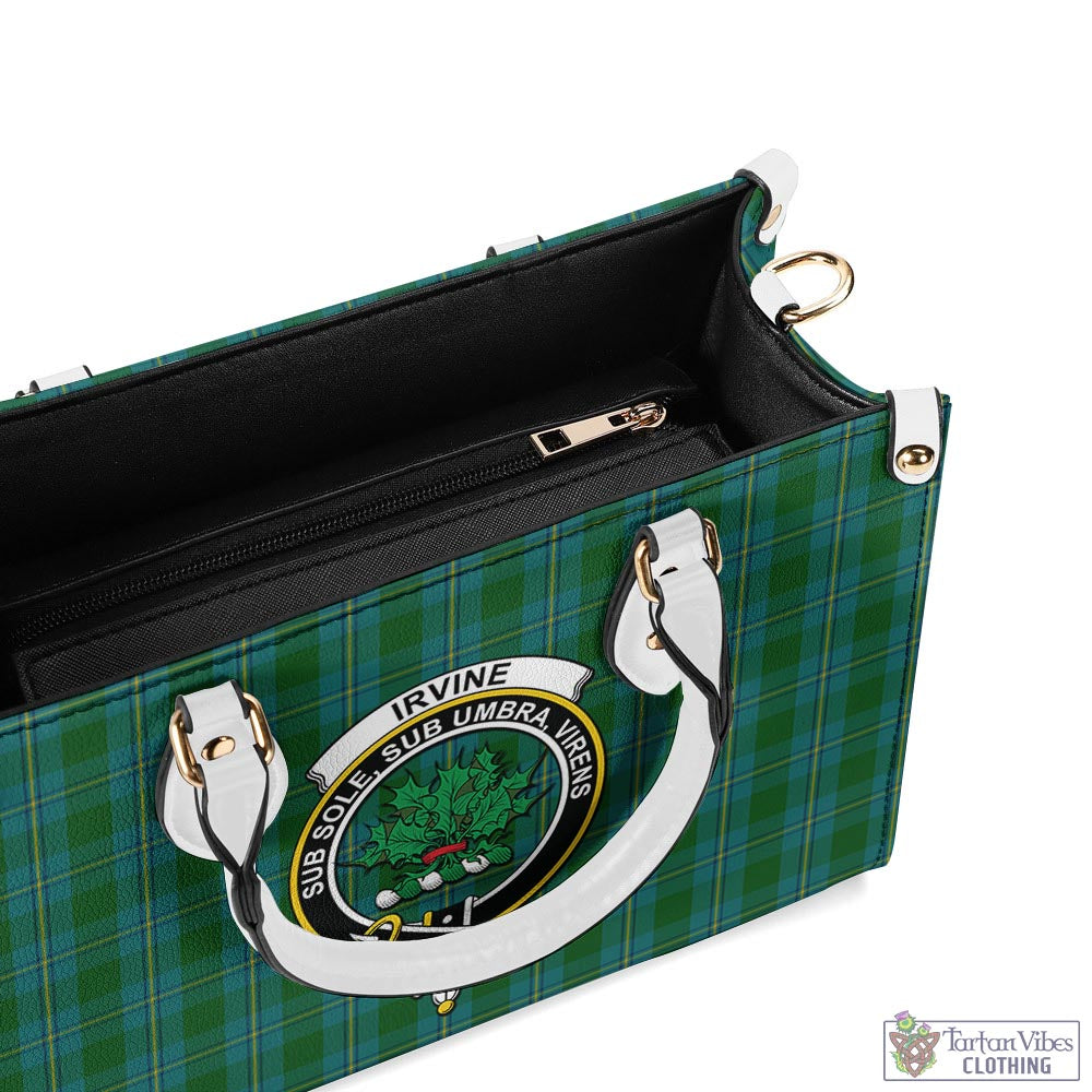 Tartan Vibes Clothing Irvine of Bonshaw Tartan Luxury Leather Handbags with Family Crest