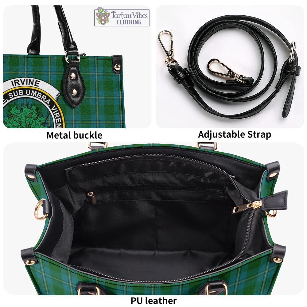 Tartan Vibes Clothing Irvine of Bonshaw Tartan Luxury Leather Handbags with Family Crest