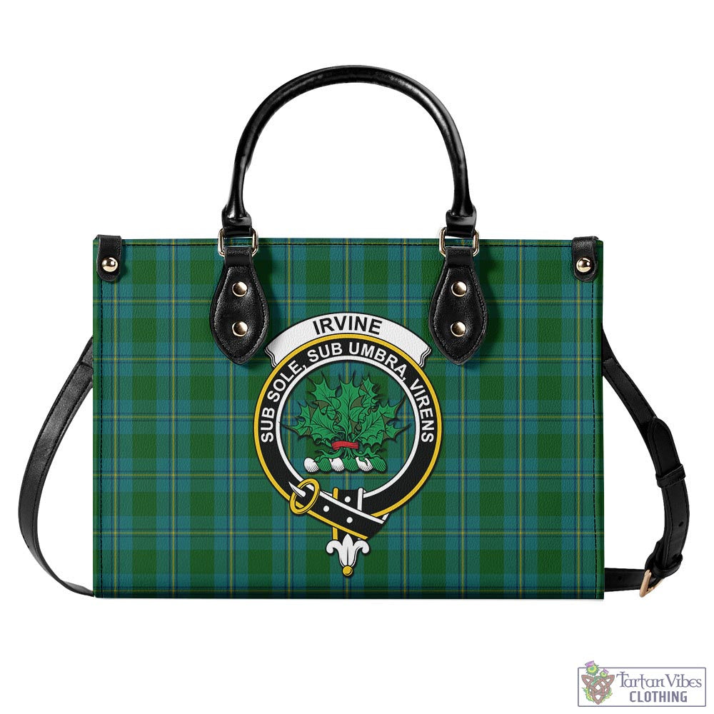 Tartan Vibes Clothing Irvine of Bonshaw Tartan Luxury Leather Handbags with Family Crest