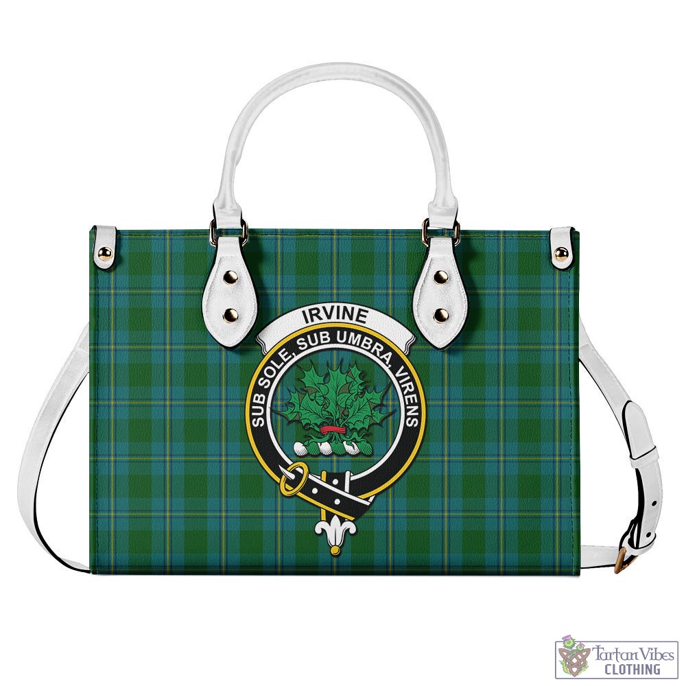 Tartan Vibes Clothing Irvine of Bonshaw Tartan Luxury Leather Handbags with Family Crest