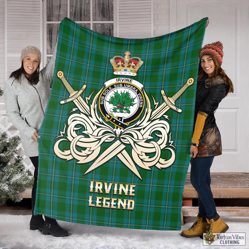 Tartan Vibes Clothing Irvine of Bonshaw Tartan Blanket with Clan Crest and the Golden Sword of Courageous Legacy