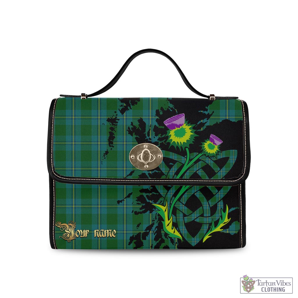 Tartan Vibes Clothing Irvine of Bonshaw Tartan Waterproof Canvas Bag with Scotland Map and Thistle Celtic Accents