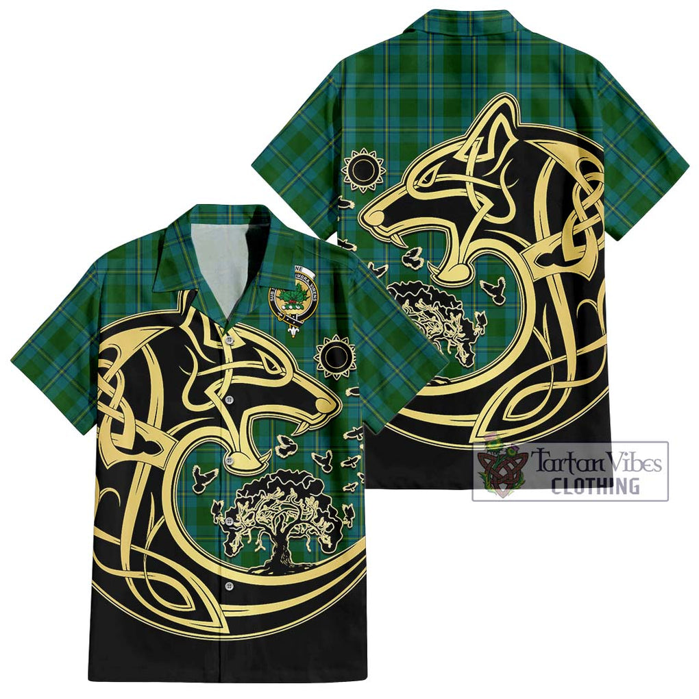 Irvine of Bonshaw Tartan Short Sleeve Button Shirt with Family Crest Celtic Wolf Style Kid - Tartan Vibes Clothing