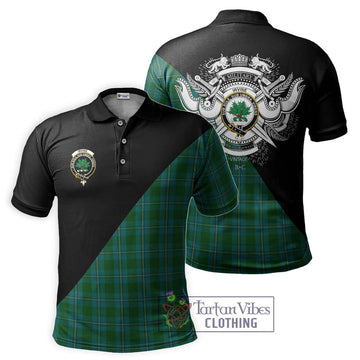 Irvine of Bonshaw Tartan Polo Shirt with Family Crest and Military Logo Style