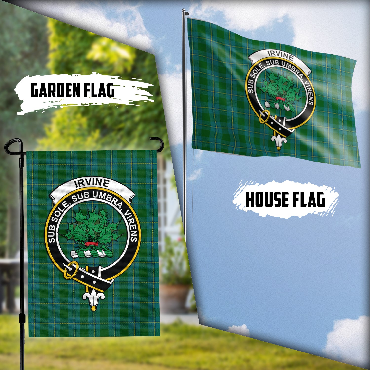 Irvine of Bonshaw Tartan Flag with Family Crest Garden Flag (Vertical) - Tartan Vibes Clothing