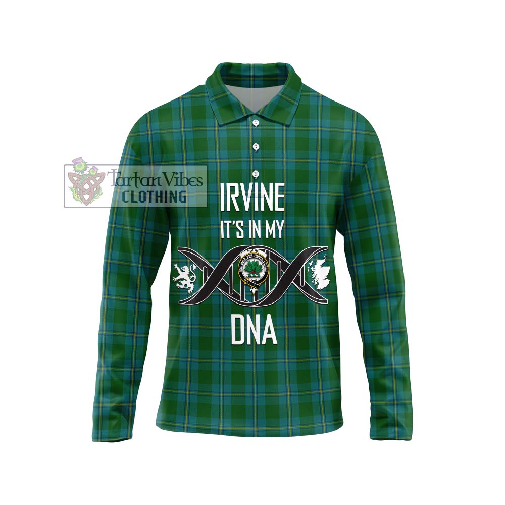 Irvine of Bonshaw Tartan Long Sleeve Polo Shirt with Family Crest DNA In Me Style Unisex - Tartanvibesclothing Shop