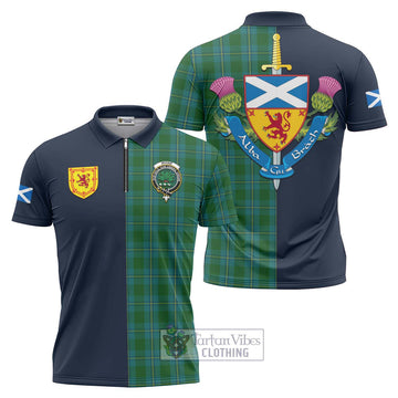 Irvine of Bonshaw Tartan Zipper Polo Shirt Alba with Scottish Lion Royal Arm Half Style