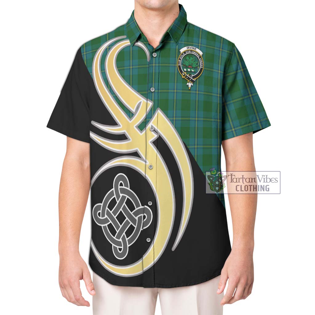 Irvine of Bonshaw Tartan Short Sleeve Button Shirt with Family Crest and Celtic Symbol Style Kid - Tartan Vibes Clothing