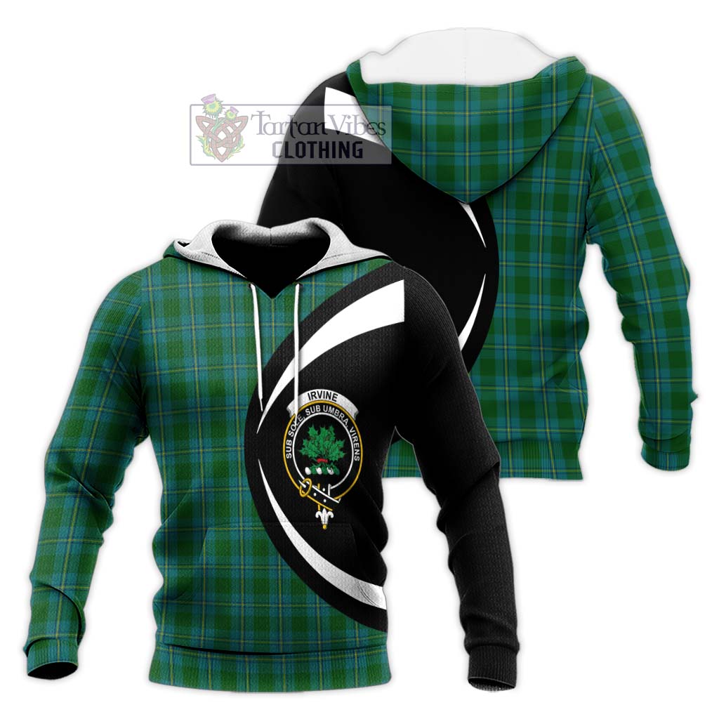 Irvine of Bonshaw Tartan Knitted Hoodie with Family Crest Circle Style Unisex Knitted Pullover Hoodie - Tartan Vibes Clothing