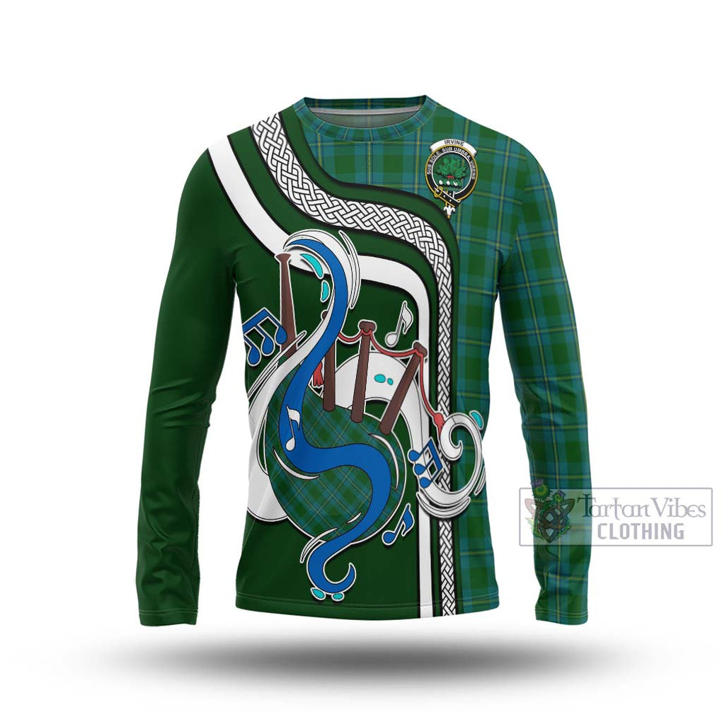 Tartan Vibes Clothing Irvine of Bonshaw Tartan Long Sleeve T-Shirt with Epic Bagpipe Style