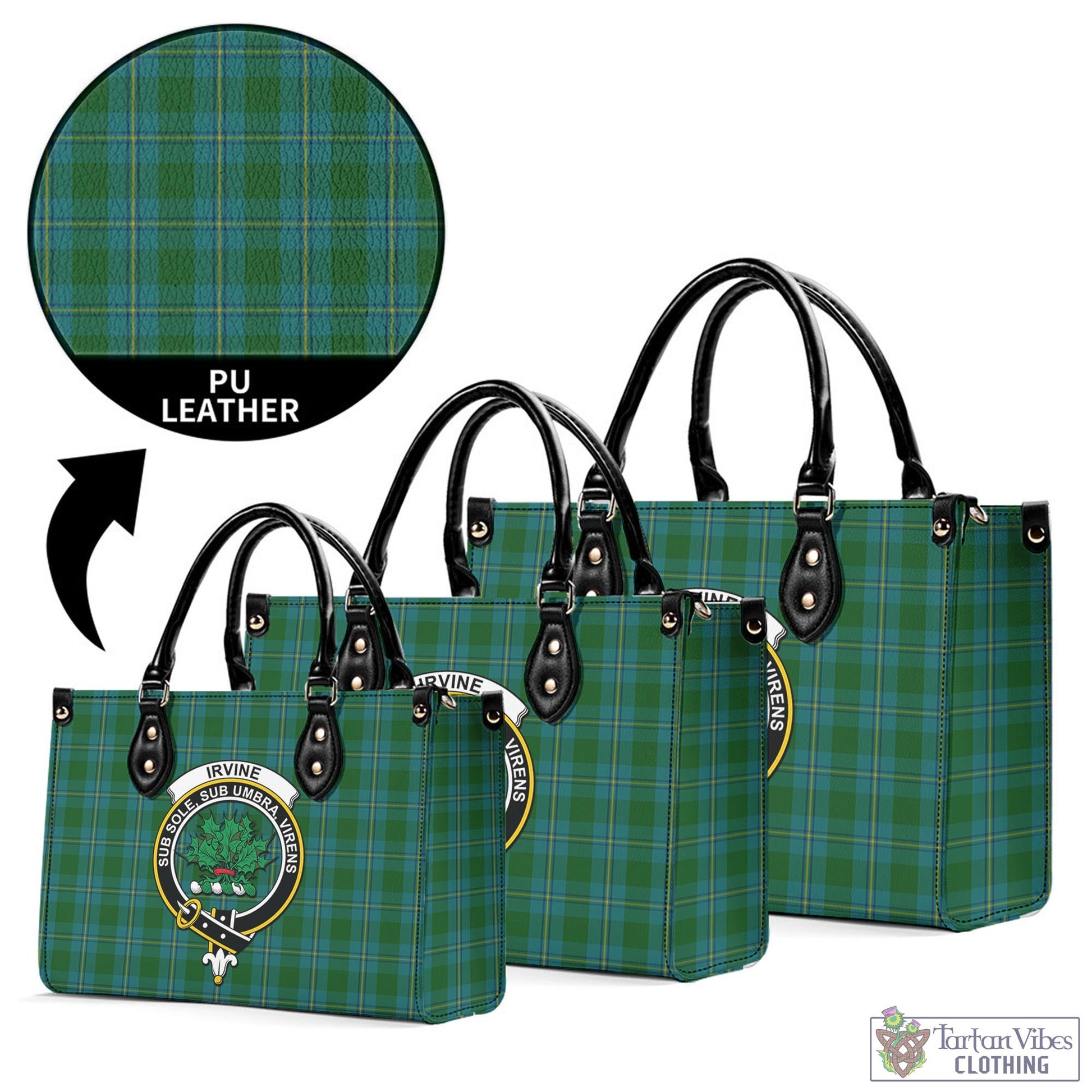 Tartan Vibes Clothing Irvine of Bonshaw Tartan Luxury Leather Handbags with Family Crest