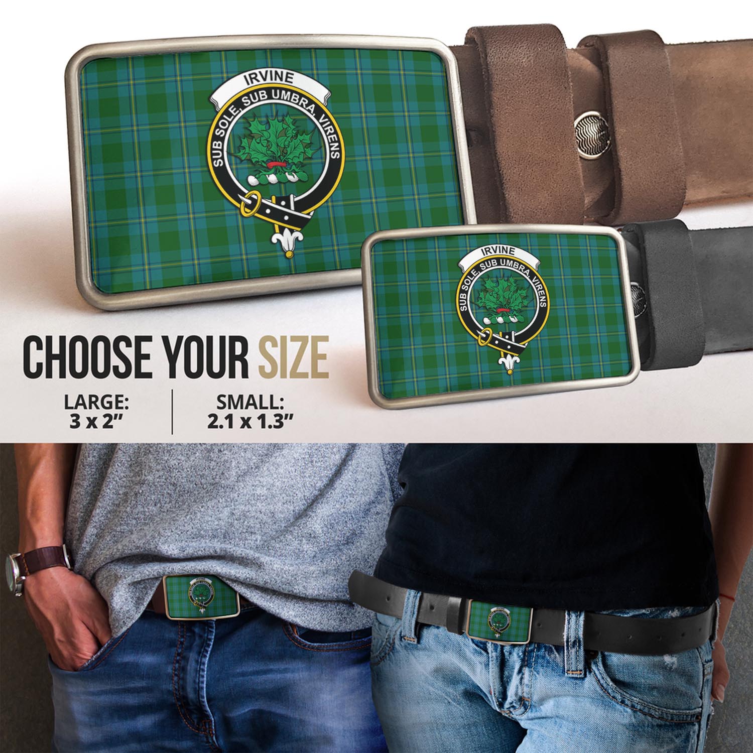 Irvine of Bonshaw Tartan Belt Buckles with Family Crest - Tartan Vibes Clothing