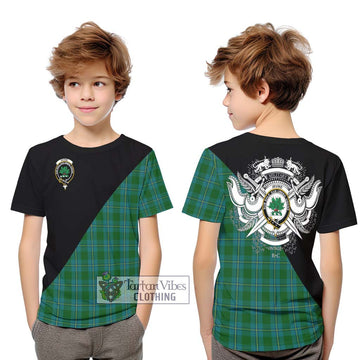 Irvine of Bonshaw Tartan Kid T-Shirt with Family Crest and Military Logo Style