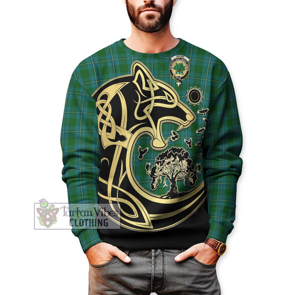 Irvine of Bonshaw Tartan Sweatshirt with Family Crest Celtic Wolf Style Unisex - Tartan Vibes Clothing