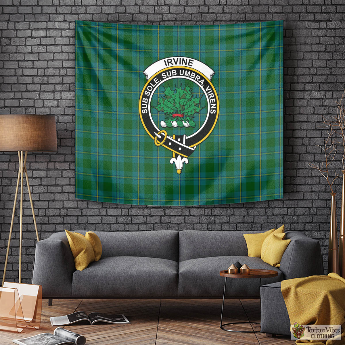 Tartan Vibes Clothing Irvine of Bonshaw Tartan Tapestry Wall Hanging and Home Decor for Room with Family Crest