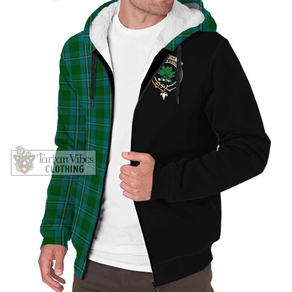 Irvine of Bonshaw Tartan Sherpa Hoodie with Family Crest and Half Of Me Style Unisex S - Tartanvibesclothing Shop