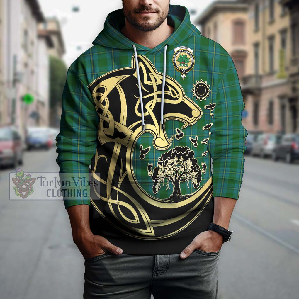 Irvine of Bonshaw Tartan Hoodie with Family Crest Celtic Wolf Style Zip Hoodie - Tartan Vibes Clothing