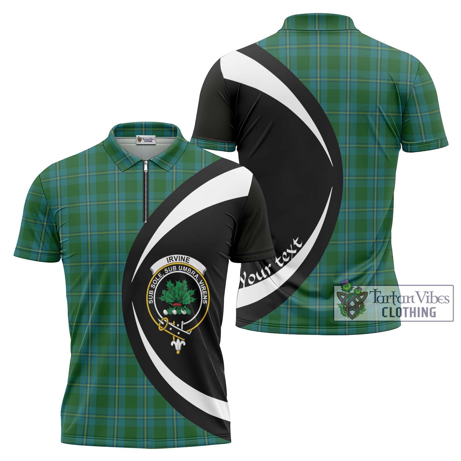 Tartan Vibes Clothing Irvine of Bonshaw Tartan Zipper Polo Shirt with Family Crest Circle Style