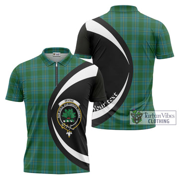 Irvine of Bonshaw Tartan Zipper Polo Shirt with Family Crest Circle Style