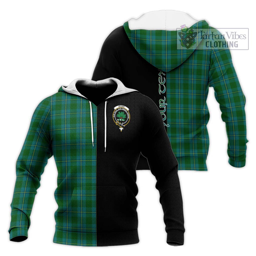 Irvine of Bonshaw Tartan Knitted Hoodie with Family Crest and Half Of Me Style Unisex Knitted Pullover Hoodie - Tartanvibesclothing Shop