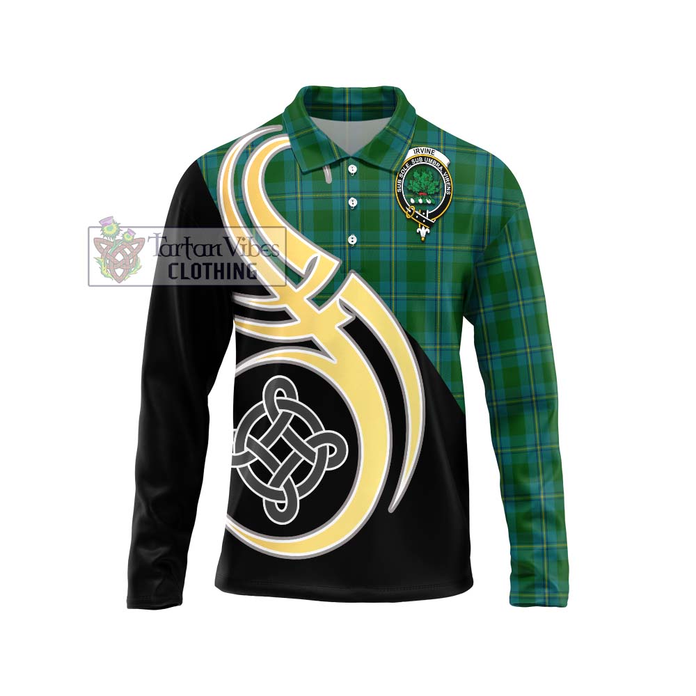 Irvine of Bonshaw Tartan Long Sleeve Polo Shirt with Family Crest and Celtic Symbol Style Unisex - Tartan Vibes Clothing