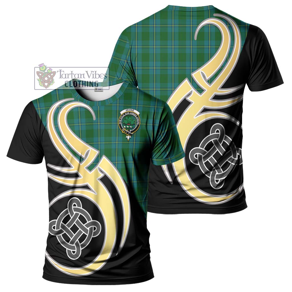 Tartan Vibes Clothing Irvine of Bonshaw Tartan T-Shirt with Family Crest and Celtic Symbol Style