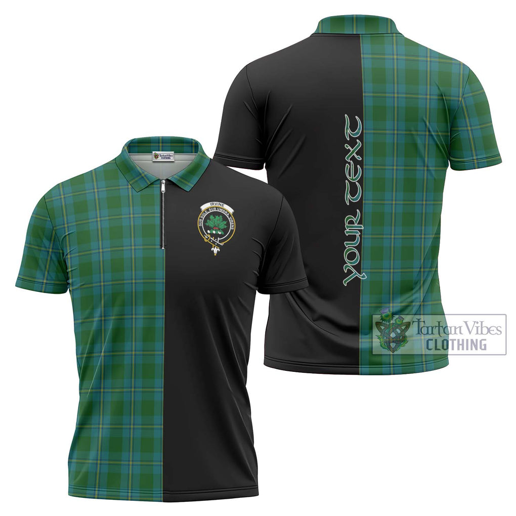 Irvine of Bonshaw Tartan Zipper Polo Shirt with Family Crest and Half Of Me Style Unisex - Tartanvibesclothing Shop