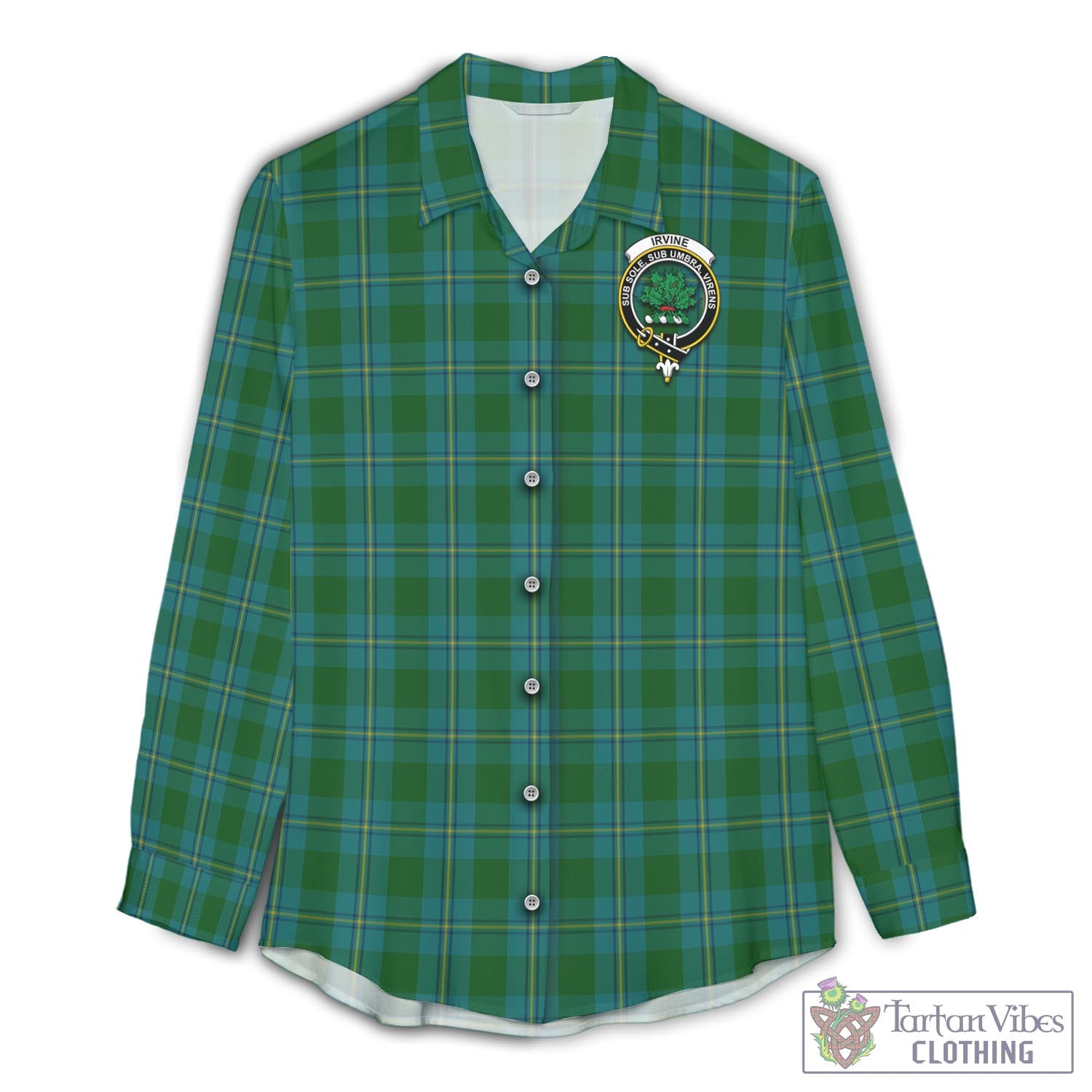 Tartan Vibes Clothing Irvine of Bonshaw Tartan Womens Casual Shirt with Family Crest