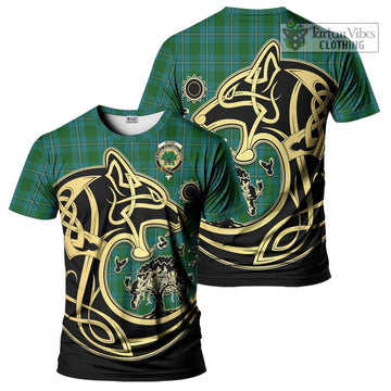 Irvine of Bonshaw Tartan T-Shirt with Family Crest Celtic Wolf Style