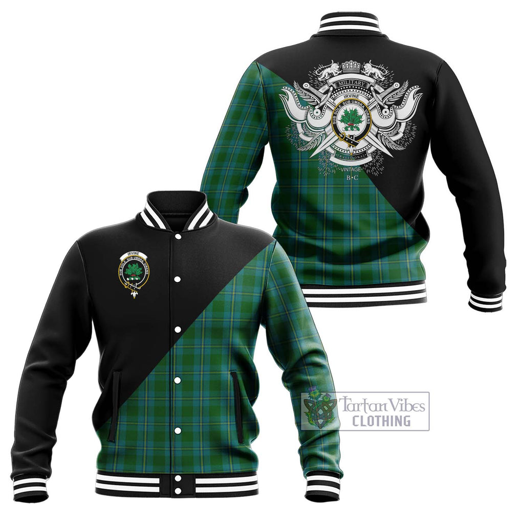 Irvine of Bonshaw Tartan Baseball Jacket with Family Crest and Military Logo Style Unisex - Tartanvibesclothing Shop