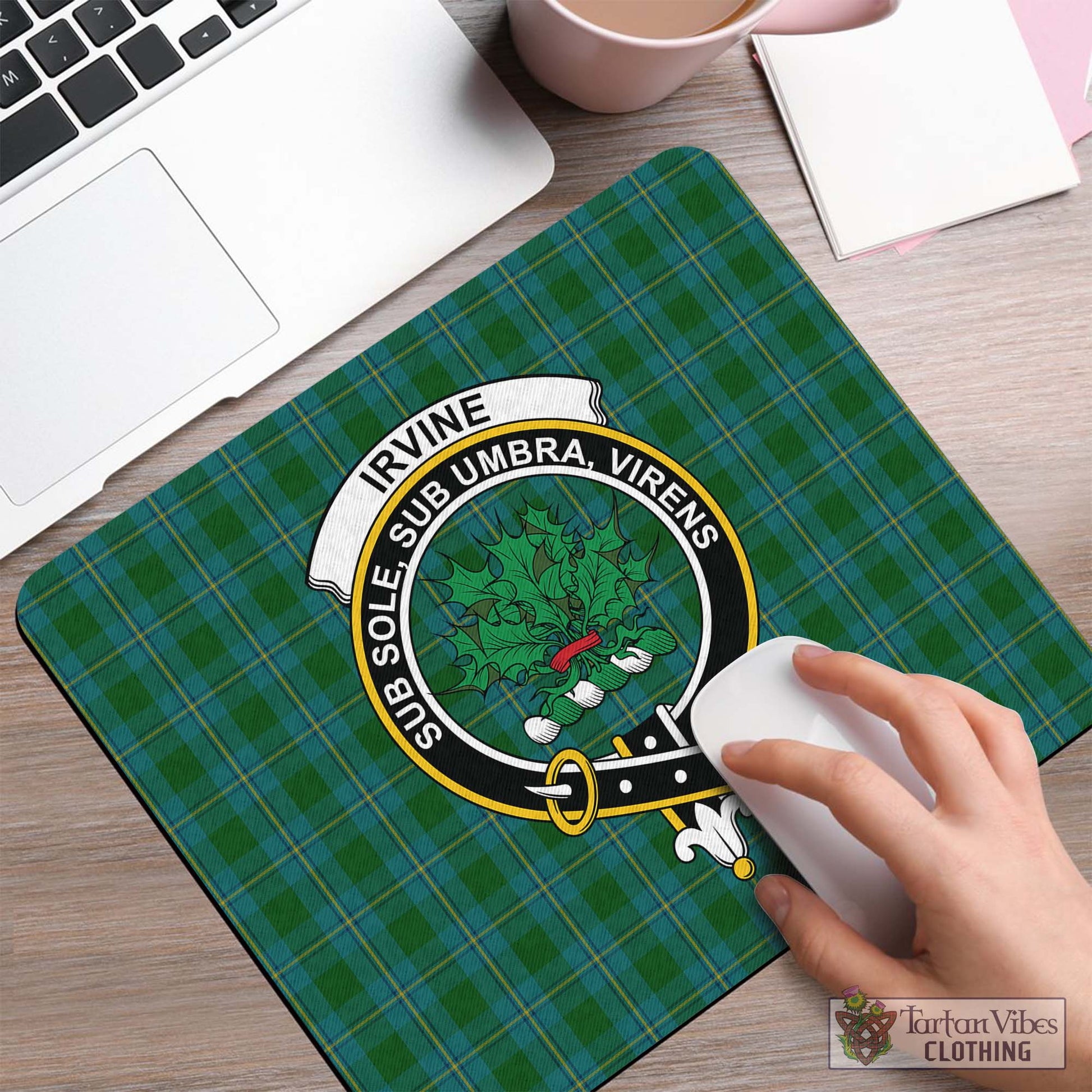 Tartan Vibes Clothing Irvine of Bonshaw Tartan Mouse Pad with Family Crest