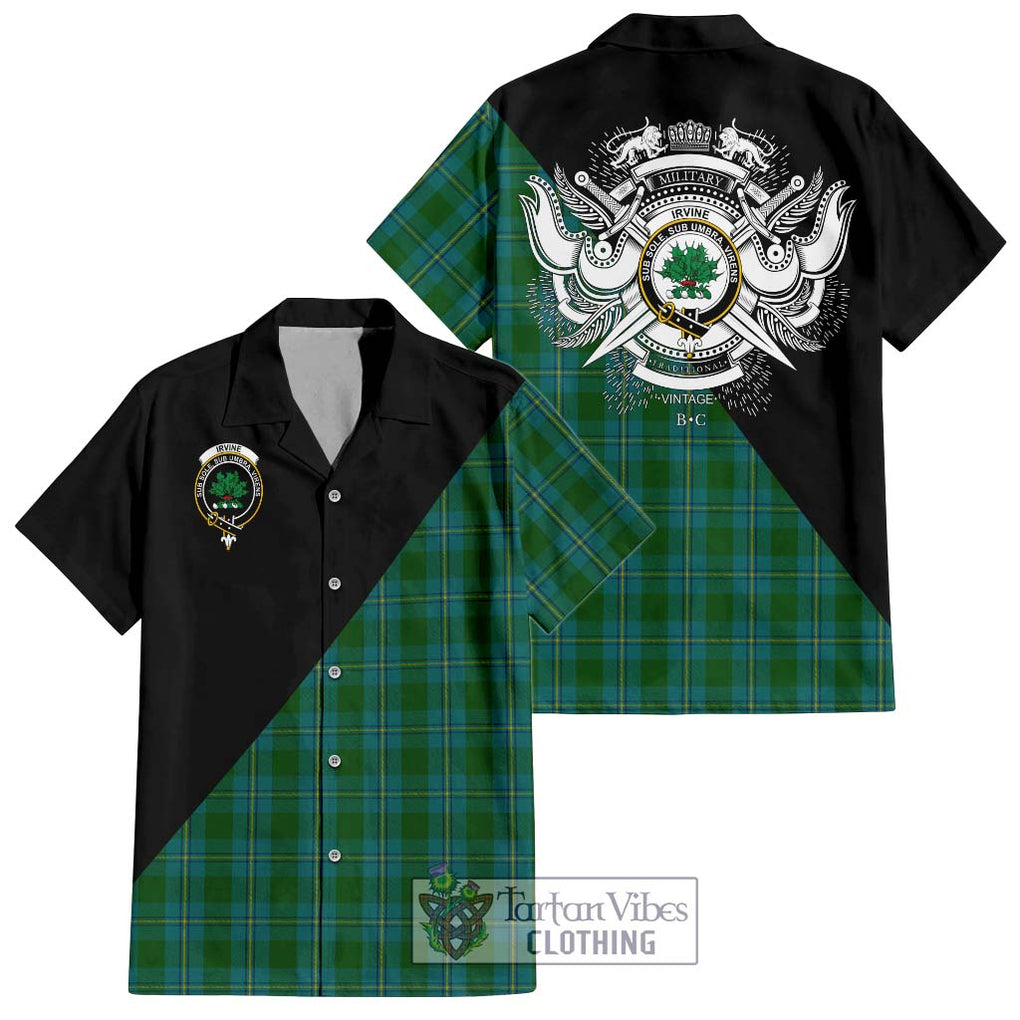 Irvine of Bonshaw Tartan Short Sleeve Button Shirt with Family Crest and Military Logo Style Kid - Tartanvibesclothing Shop