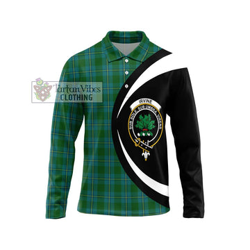 Irvine of Bonshaw Tartan Long Sleeve Polo Shirt with Family Crest Circle Style