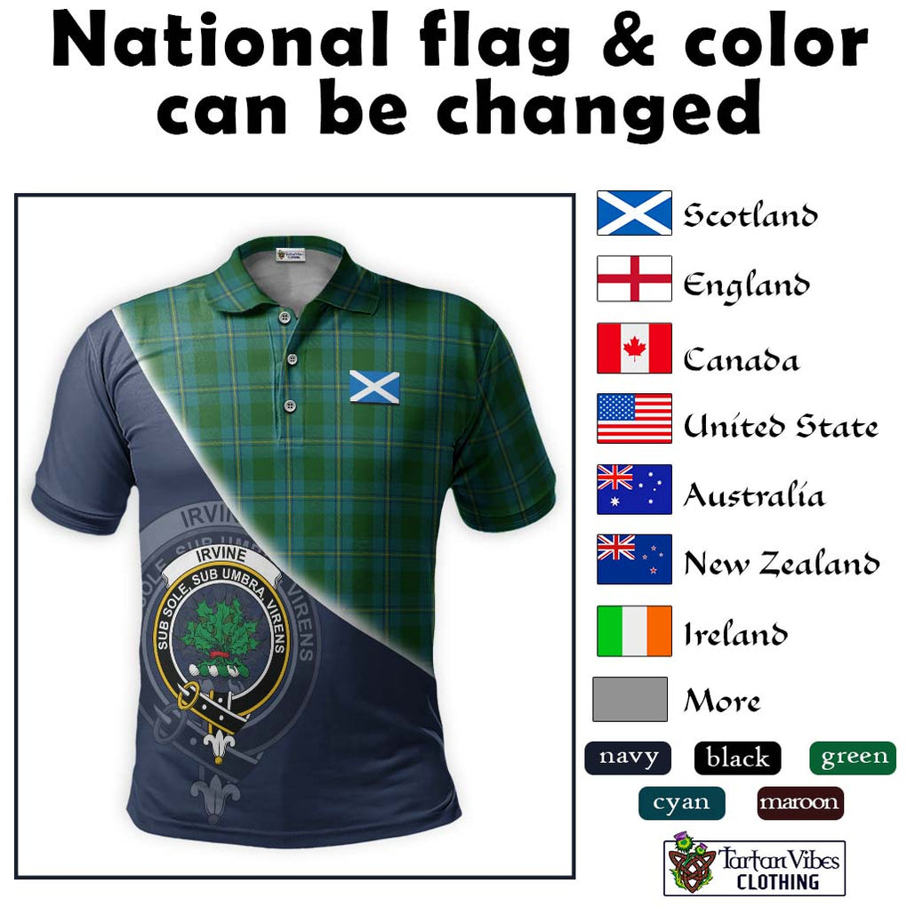 Irvine of Bonshaw Tartan Polo Shirt with Personalised National Flag and Family Crest Half Style - Tartanvibesclothing Shop